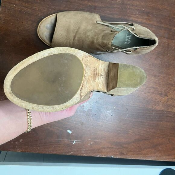 Eileen Fisher Womens Brown Sandals 7.5 Leather Heels Open Toe Classic Boho Fairy - Picture 7 of 9